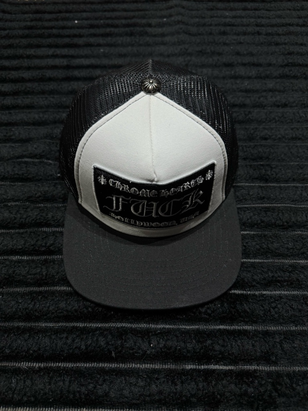 Chrome Hearts Black and White Trucker Cap “F*CK” Hollywood